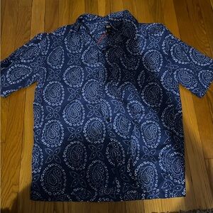 BDG Blue Batik Print Short Sleeve Shirt
